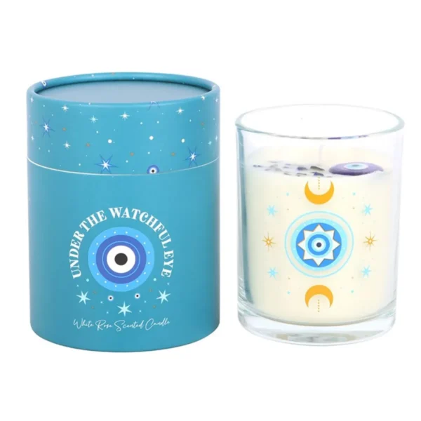 2-387.webp Under Watchful Eyes White Rose Candle with Crystals