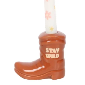 3-112.webp Brown Cowboy Boot Candle Holder with Taper Candle