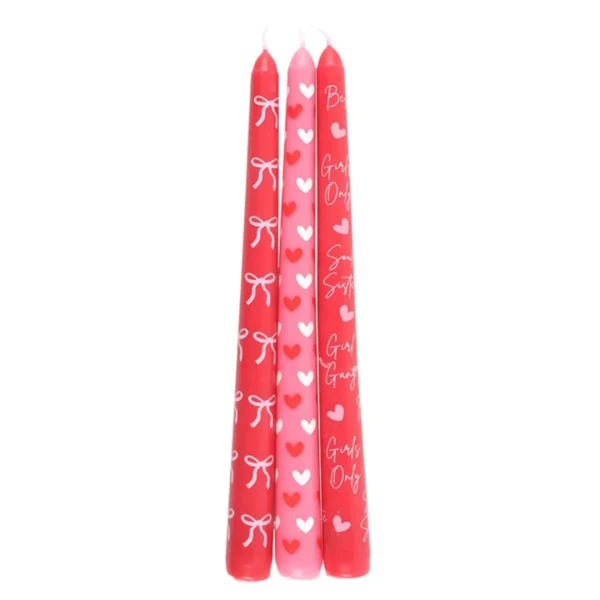 Set of 3 Girl Gang Bow and Heart Taper Candles