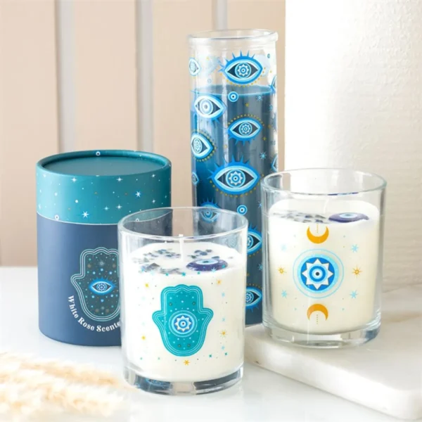 6-180.webp Under Watchful Eyes White Rose Candle with Crystals
