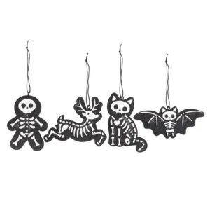 S03720678_0 Set of 4 Black Creepy Skeleton Cookie Ornaments