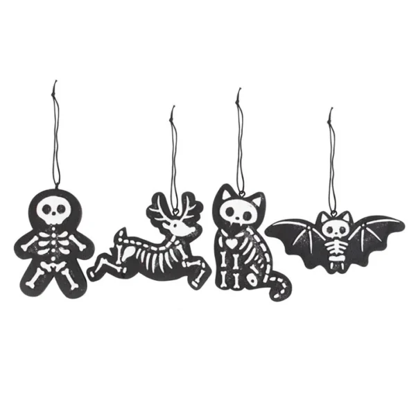 S03720678_0 Set of 4 Black Creepy Skeleton Cookie Ornaments