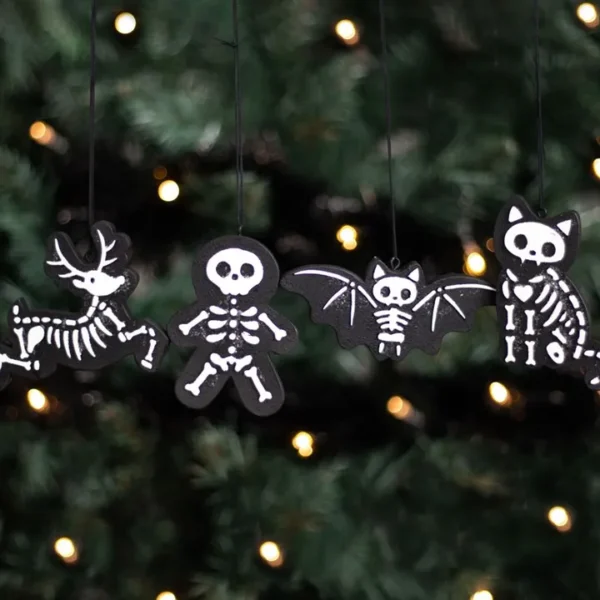 S03720678_15 Set of 4 Black Creepy Skeleton Cookie Ornaments