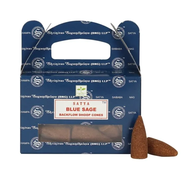 Set of 6 Blue Sage Backflow Incense Dhoop Cones by Satya (6/30)