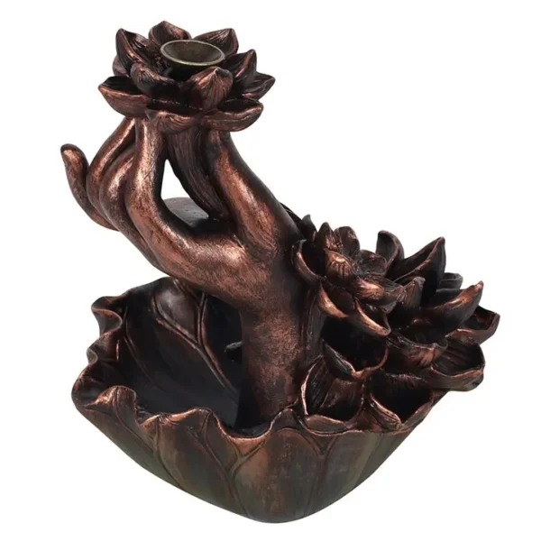 S03721299_13 Bronze Effect Hand with Flower Backflow Incense Burner