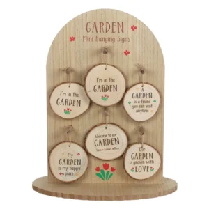 S03721838_0 Garden Wood Slice Mini Hanging Sign Display