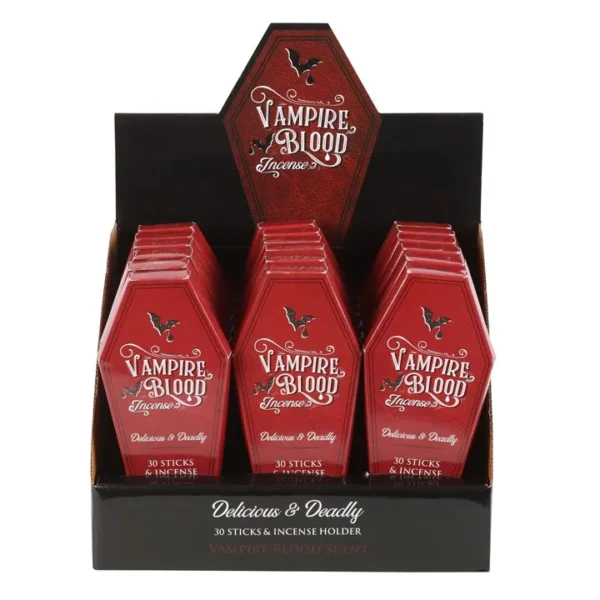 S03723213_0 Set of 18 Vampire Blood Incense Stick Packs with Coffin Holder