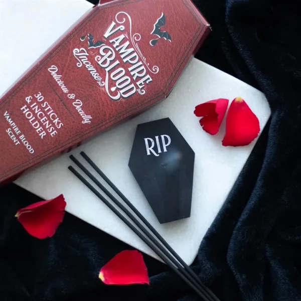 S03723213_16 Set of 18 Vampire Blood Incense Stick Packs with Coffin Holder