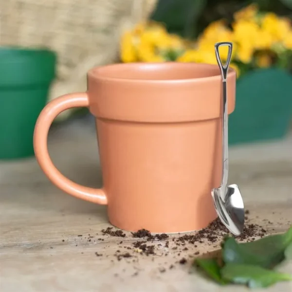 S03723343_15 Plain Plant Pot Ceramic Mug and Shovel Spoon