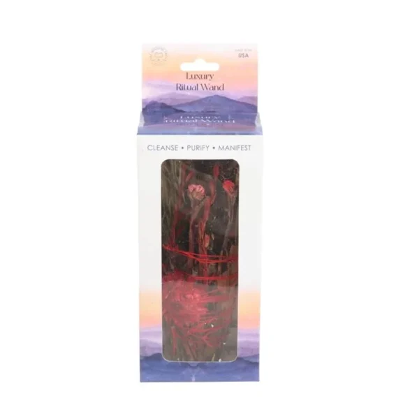 S03723467_13 6in Ritual Wand Smudge Stick with Rosemary and Red Flowers