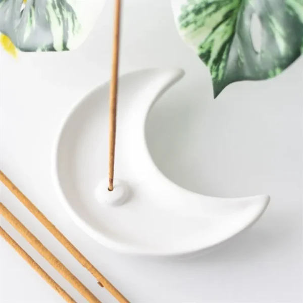 S03723769_14 White Crescent Moon Incense Stick Holder