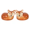 Fox Salt and Pepper Shakers Ceramic Orange - Glazed Finish Two orange ceramic fox-shaped salt and pepper shakers with cream faces on a white background.