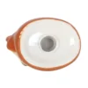 Ceramic Figurine Base White And Terracotta Glaze With Hole White and orange glazed ceramic figurine base with central hole and glossy oval underside.