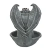 Gargoyle Bat Sculpture Stone Decor - Dark Winged Basin A dark stone gargoyle bat sculpture with outstretched wings forming a decorative basin.