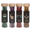 Colorful Elements glass jar incense set with White Sage, Wildberry, Patchouli, and Sweet Honey scents.