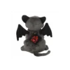 Mythical Dragon Plush Toy Gray Fabric - Black Bat Wings A gray plush dragon toy with black bat wings, pointed ears, and a curled tail.