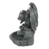 Gothic Gargoyle Statue Stone Gray Incense Burner Holder A gray stone gargoyle sculpture with wings perched on a pedestal and basin holder.
