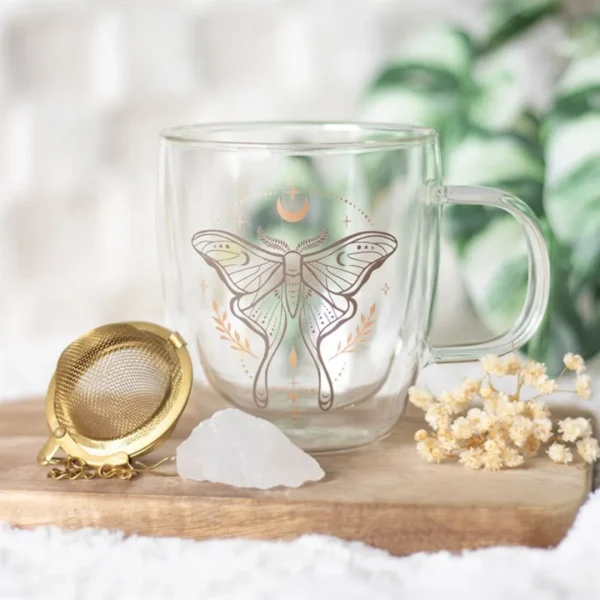 main-342.webp Luna Moth Double Walled Glass Mug with Crystal Tea Infuser