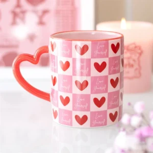 main-39.webp Love Yourself Checkered Mug with Heart Handle