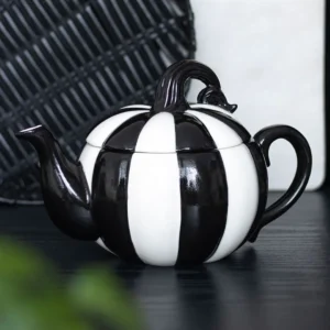 main-9.webp Black and White Striped Pumpkin Teapot