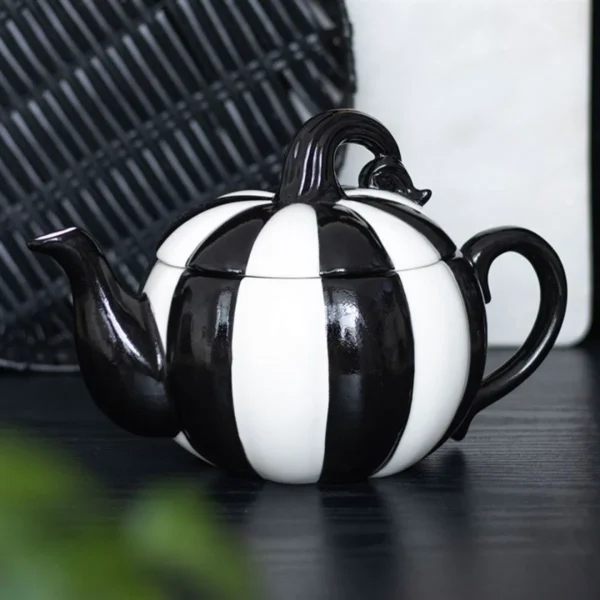 main-9.webp Black and White Striped Pumpkin Teapot