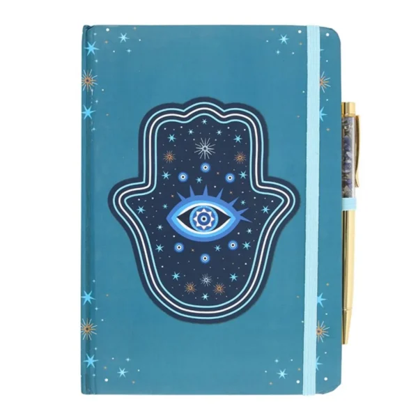 Hand of Hamsa A5 Notebook with Crystal Chip Pen 2 Hand of Hamsa A5 Notebook with Crystal Chip Pen
