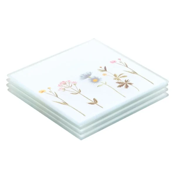 Floral Glass Coaster Set 4 Floral Glass Coaster Set