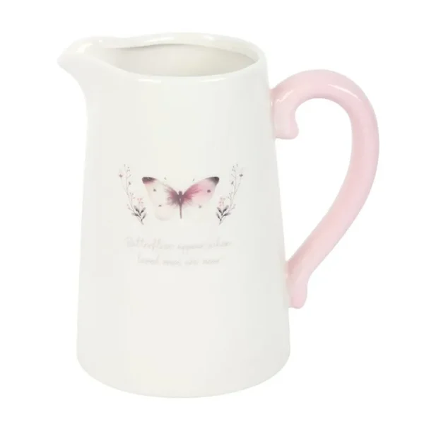 White Butterfly Print Ceramic Flower Jug 4 White Butterfly Print Ceramic Flower Jug