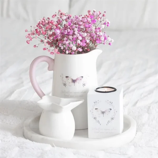 White Butterfly Print Ceramic Flower Jug 5 White Butterfly Print Ceramic Flower Jug