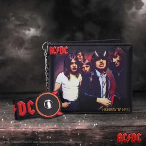 AC/DC Highway to Hell Leather Wallet and Keychain - Black AC/DC Highway to Hell black leather wallet and keychain with classic rock album design