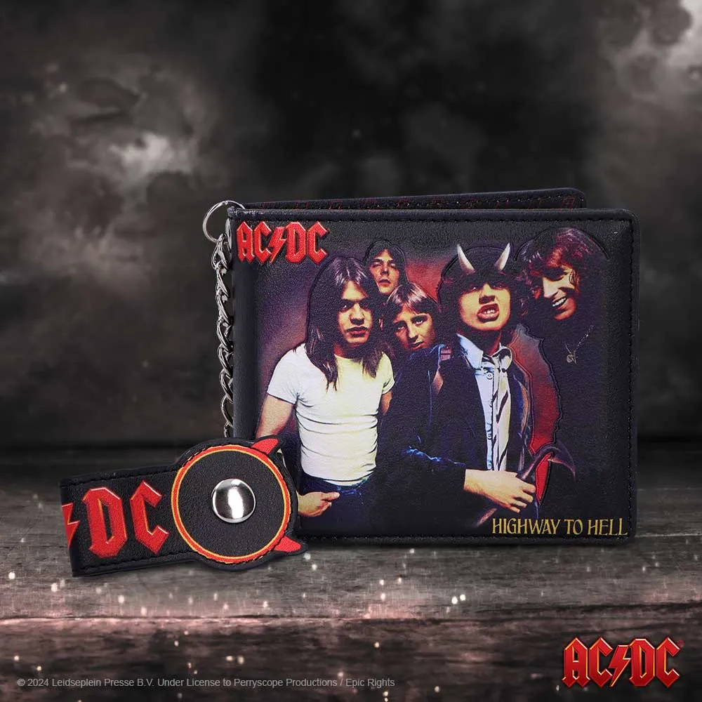 AC/DC Highway to Hell black leather wallet and keychain with classic rock album design