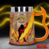AC/DC High Voltage Beer Stein - Metallic Gray Lightning Handle AC/DC High Voltage beer stein with lightning bolt handle and rugged metallic rock design.