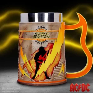 AC/DC High Voltage Beer Stein - Metallic Gray Lightning Handle AC/DC High Voltage beer stein with lightning bolt handle and rugged metallic rock design.