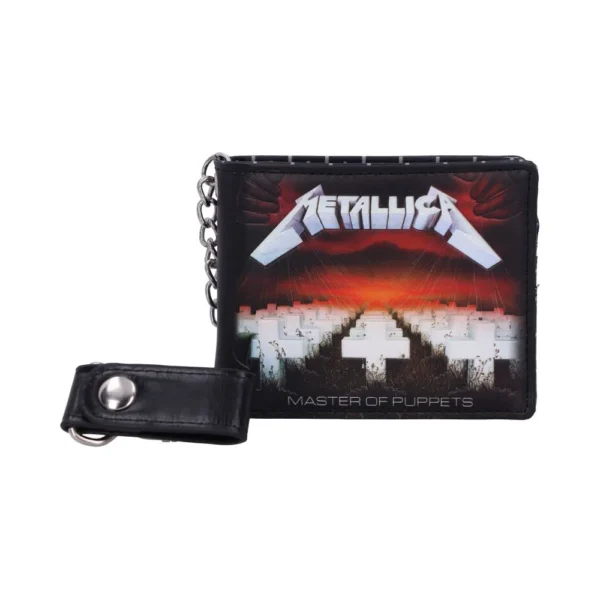 Metallica Master of Puppets Black Leather Wallet With Chain Black leather wallet with Metallica Master of Puppets album artwork and attached metal chain.