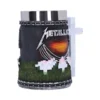 Metallica Black Stainless Steel Mug - White Crosses and Sunset A black Metallica mug featuring white crosses, fiery sunset, and metallic studded details.