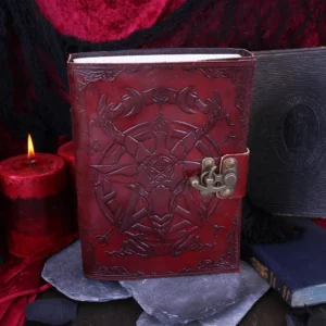 Halloween Gift Ideas Lockable Red Leather Baphomet Embossed Journal