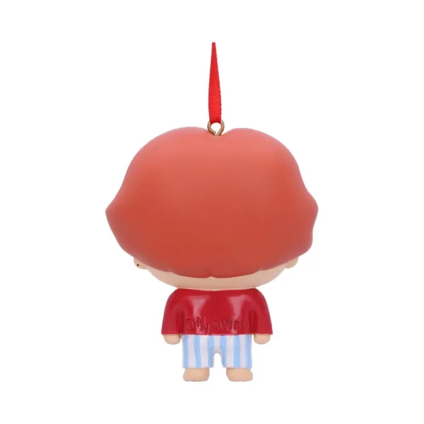 Cartoon Character Ornament Figurine Red Shirt Blue Striped Pants Cartoon ornament with red hair, red shirt reading “OH NOWBEH,” and blue striped pajama pants.