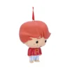 Red-Haired Cartoon Ornament Resin Figure - Cozy R Sweater Design A cute red-haired cartoon ornament wearing a red “R” sweater and striped pajama pants.