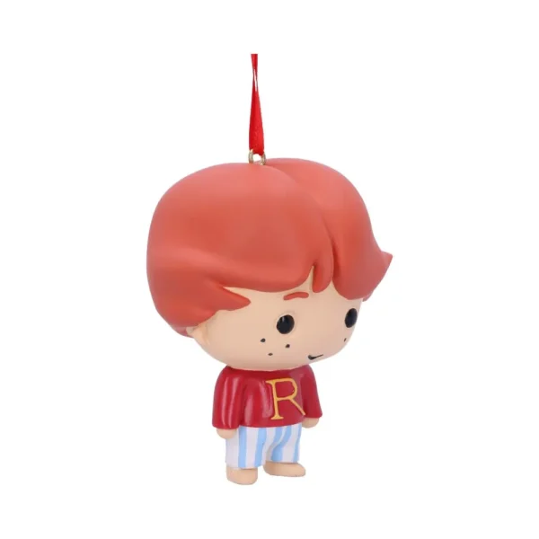 Red-Haired Cartoon Ornament Resin Figure - Cozy R Sweater Design A cute red-haired cartoon ornament wearing a red “R” sweater and striped pajama pants.