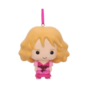 Chibi Blonde Figurine Ornament - Pink Layered Dress With Ribbon A cute chibi-style blonde figurine in a layered pink dress with a hanging pink ribbon.