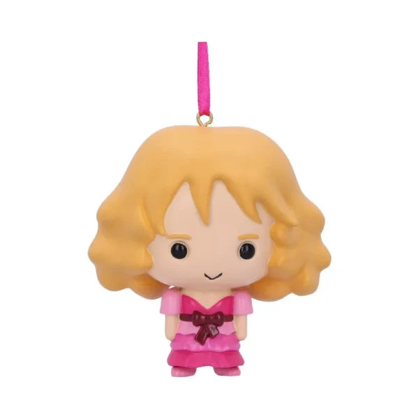 Chibi Blonde Figurine Ornament - Pink Layered Dress With Ribbon A cute chibi-style blonde figurine in a layered pink dress with a hanging pink ribbon.