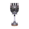 Lord Of The Rings Goblet Stainless Steel Black - Leaf Motifs A detailed silver and black Lord of the Rings goblet with leaf motifs and gemstone accents.
