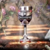 Lord Of The Rings Silver Metal Goblet - One Ring Design A detailed Lord of the Rings goblet with ornate metal designs and the One Ring at its base.
