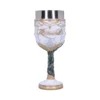 Rivendell Elven Goblet Ceramic White Gold - Vine Stem Design A white and gold Rivendell-themed goblet with Elven designs and vine-detailed stem.