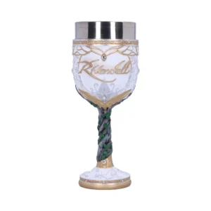 Rivendell Elven Goblet White Gold Chalice - Jeweled Vine Design An ornate white and gold Rivendell-inspired goblet with elven vine designs and jeweled details.