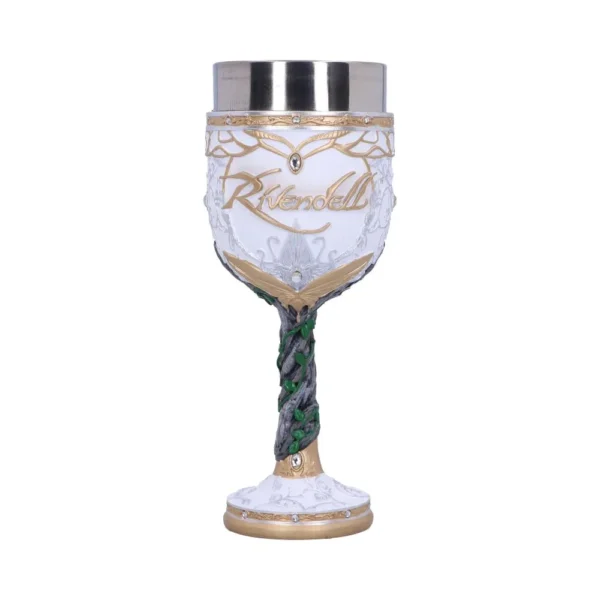 Rivendell Elven Goblet White Gold Chalice - Jeweled Vine Design An ornate white and gold Rivendell-inspired goblet with elven vine designs and jeweled details.