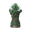 Enchanted Tree Snow Globe Resin Forest Base - Green Nature Theme A decorative snow globe featuring a lush green tree inside a detailed forest-themed base.