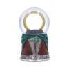 Lord Of The Rings Snow Globe Glass Dome - Golden Ring Base A Lord of the Rings snow globe featuring the golden One Ring on a detailed Elven-themed base.