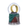 Lord Of The Rings Snow Globe Gold Glass - Elven Silver Base A fantasy snow globe featuring the One Ring on a rocky base with Elven-themed silver details.