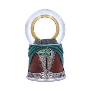 Lord Of The Rings Snow Globe Glass Dome - Golden Ring Base A Lord of the Rings snow globe featuring the golden One Ring on a detailed Elven-themed base.